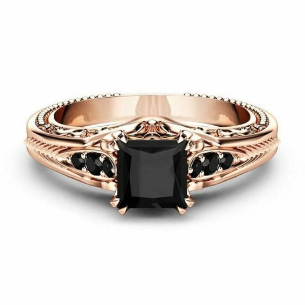 New Rose Gold Filled Black Sapphire Ring - Picture 1 of 4